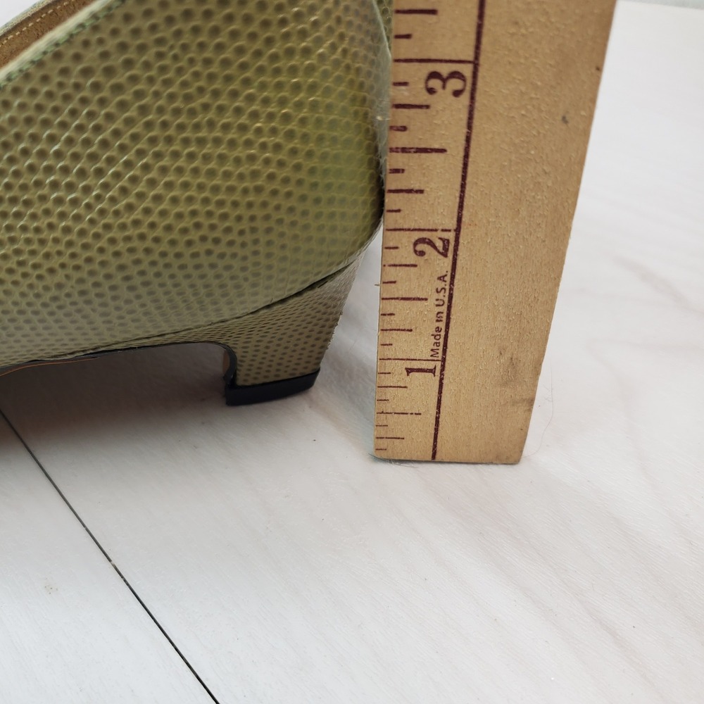 Johansen Vntg Lizard Embossed Leather Heels Olive Green Pointed Toe Pumps Size 5 - Picture 5 of 12